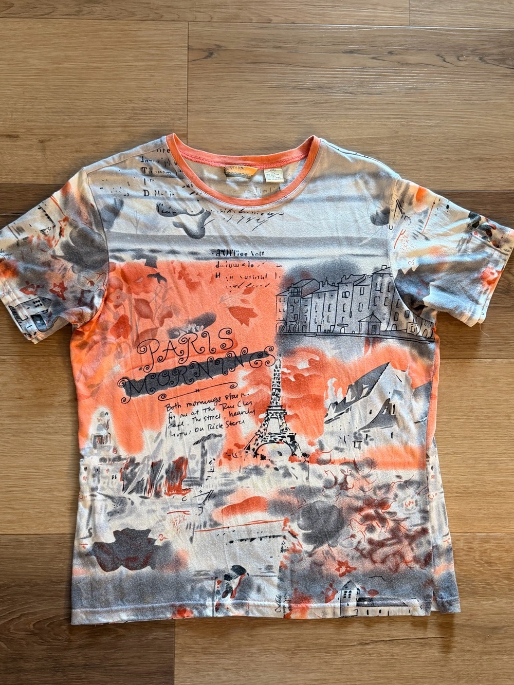 Bobby Chan Paris Mornings Graphic Print Silk Cotton T-Shirt Size M